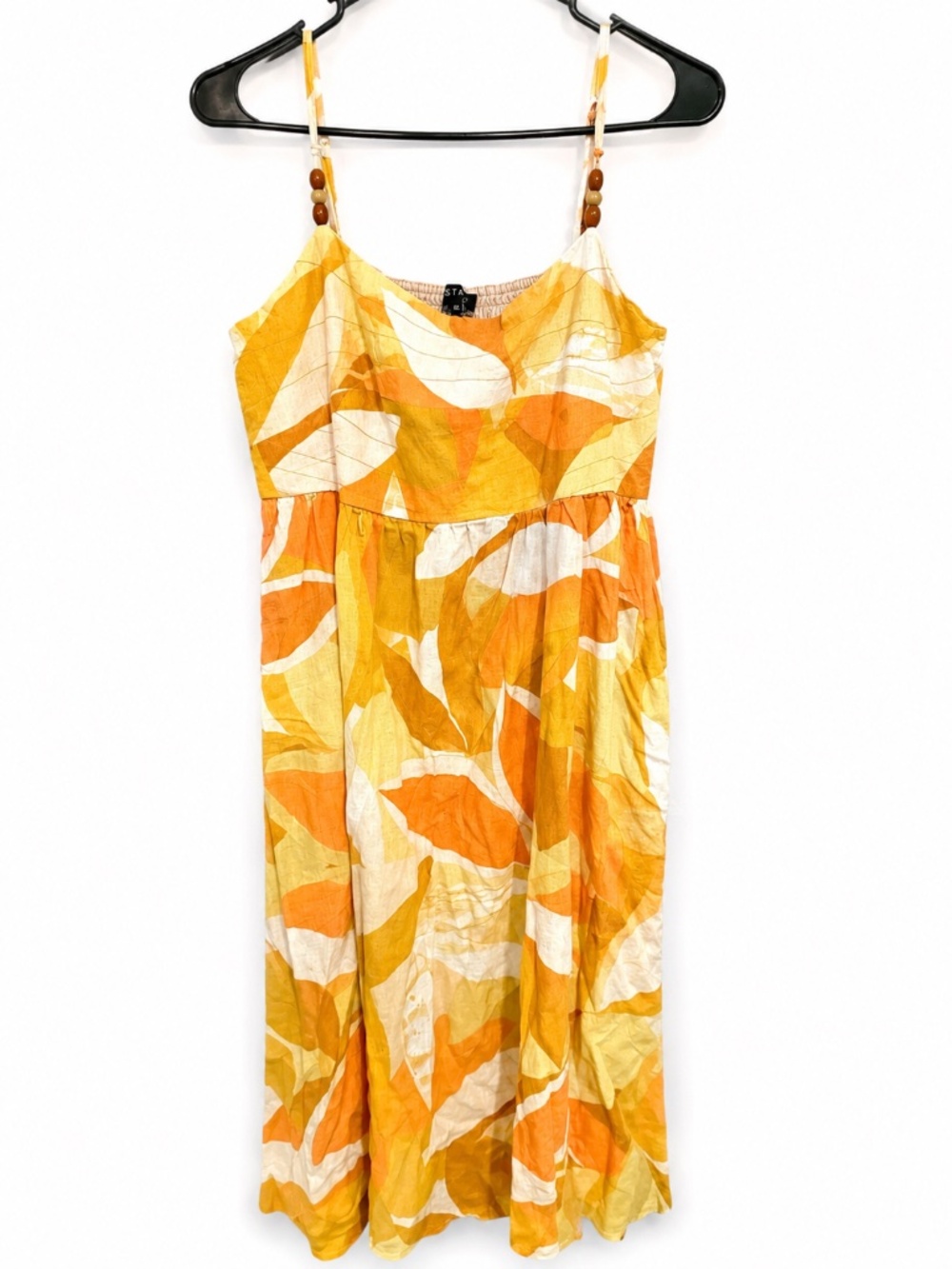 FATE Women’s XL Orange Yellow Abstract Print Spaghetti Strap Maxi Dress